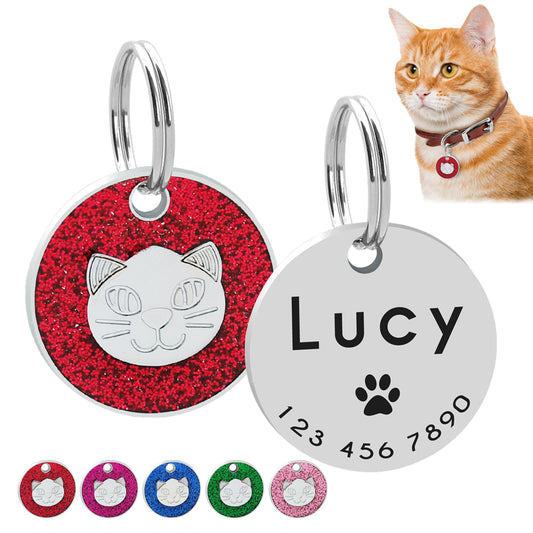 Personalized Cat ID Tag Engraved Cats Name Tags Paw Print Customized Name Plate Dog Cats Kitten Accessories Pink Red Blue